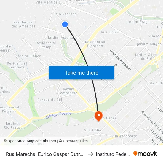 Rua Marechal Eurico Gaspar Dutra, 1 to Instituto Federal map