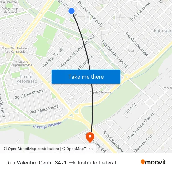 Rua Valentim Gentil, 3471 to Instituto Federal map