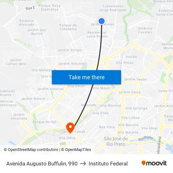 Avenida Augusto Buffulin, 990 to Instituto Federal map