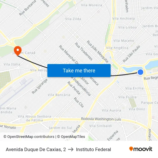 Avenida Duque De Caxias, 2 to Instituto Federal map