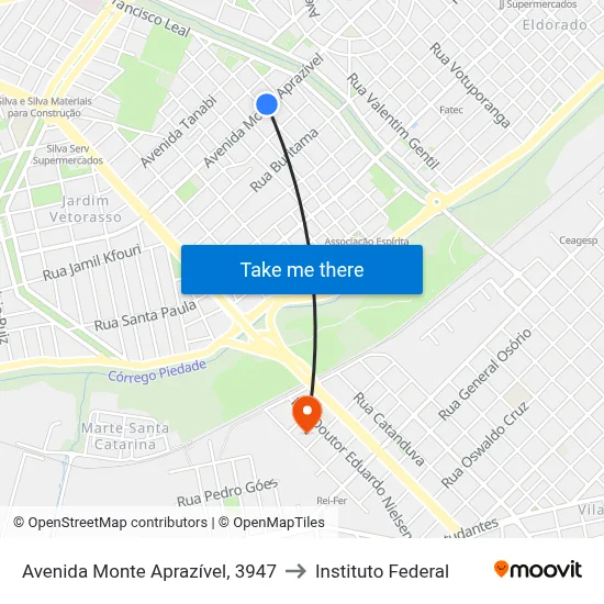 Avenida Monte Aprazível, 3947 to Instituto Federal map