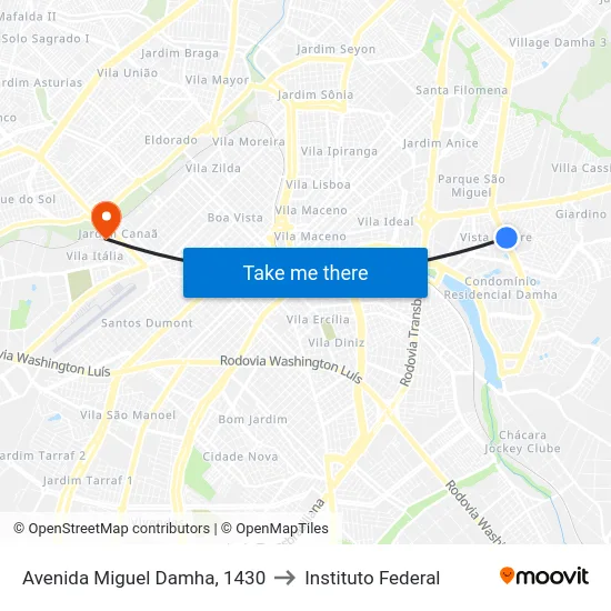Avenida Miguel Damha, 1430 to Instituto Federal map