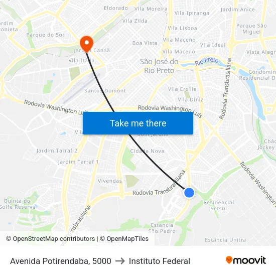 Avenida Potirendaba, 5000 to Instituto Federal map