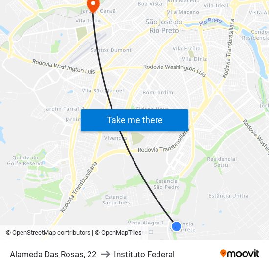 Alameda Das Rosas, 22 to Instituto Federal map