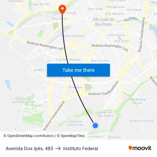 Avenida Dos Ipês, 483 to Instituto Federal map