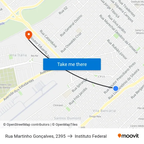 Rua Martinho Gonçalves, 2395 to Instituto Federal map