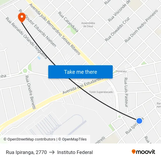 Rua Ipiranga, 2770 to Instituto Federal map