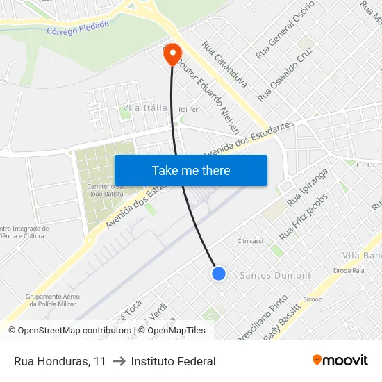 Rua Honduras, 11 to Instituto Federal map