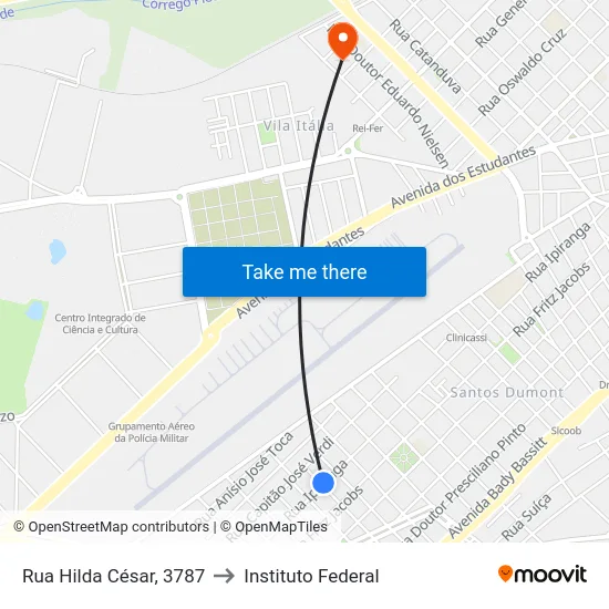 Rua Hilda César, 3787 to Instituto Federal map