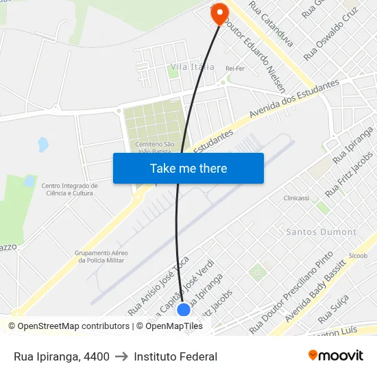 Rua Ipiranga, 4400 to Instituto Federal map