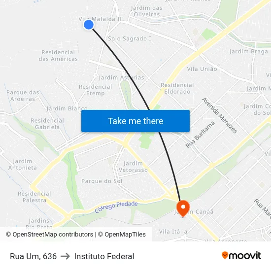 Rua Um, 636 to Instituto Federal map