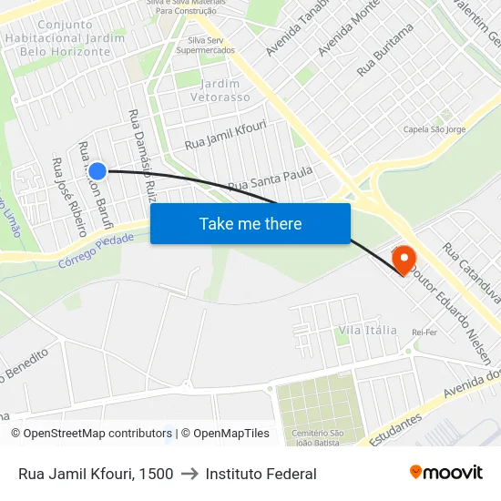 Rua Jamil Kfouri, 1500 to Instituto Federal map