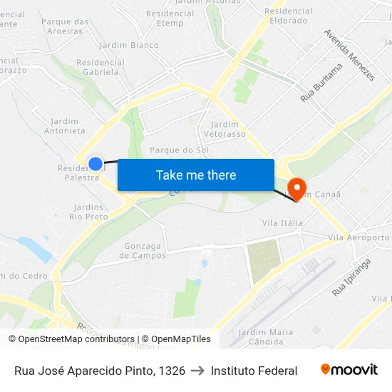 Rua José Aparecido Pinto, 1326 to Instituto Federal map