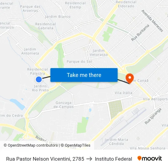 Rua Pastor Nelson Vicentini, 2785 to Instituto Federal map