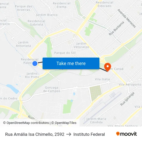 Rua Amália Isa Chimello, 2592 to Instituto Federal map