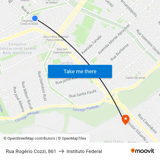 Rua Rogério Cozzi, 861 to Instituto Federal map