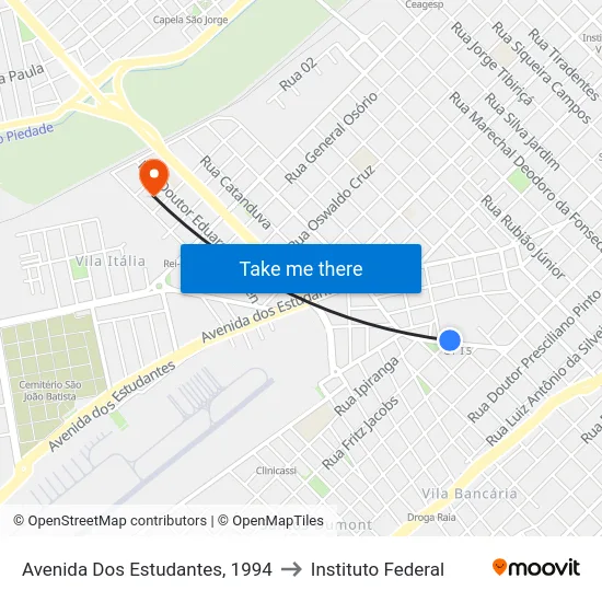 Avenida Dos Estudantes, 1994 to Instituto Federal map