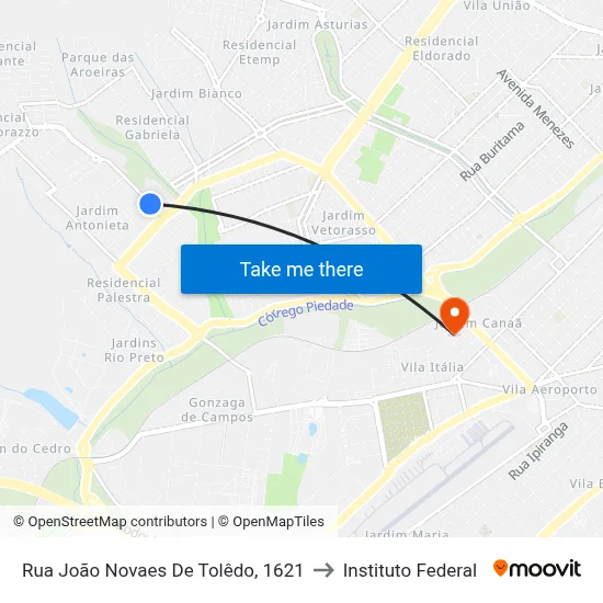 Rua João Novaes De Tolêdo, 1621 to Instituto Federal map
