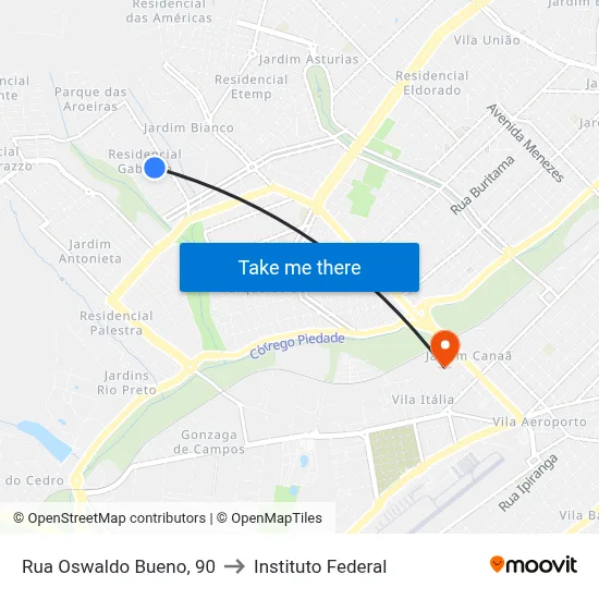 Rua Oswaldo Bueno, 90 to Instituto Federal map