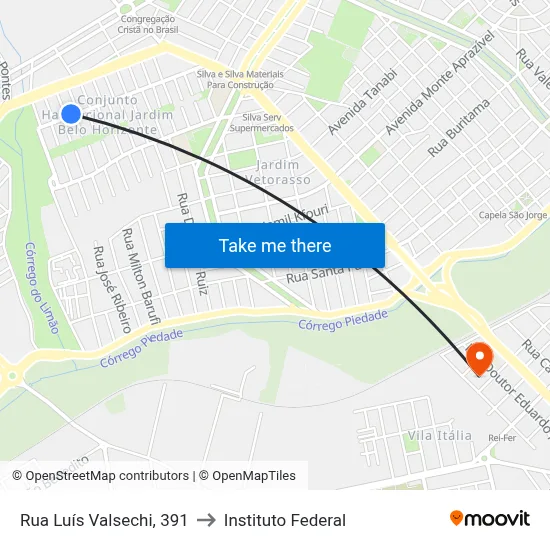 Rua Luís Valsechi, 391 to Instituto Federal map
