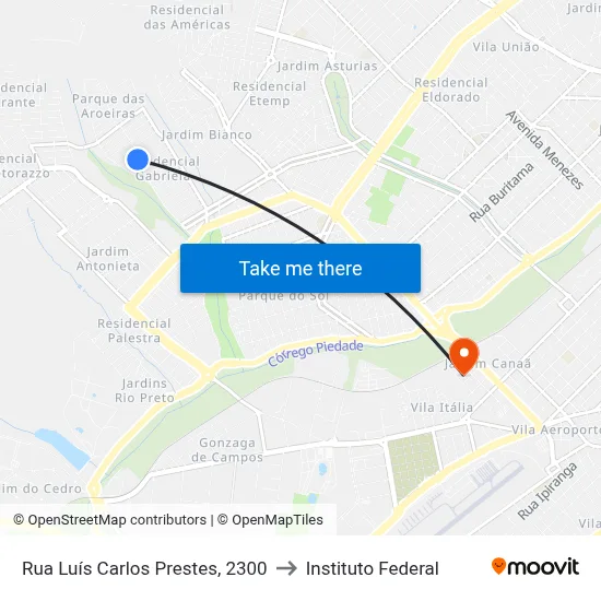 Rua Luís Carlos Prestes, 2300 to Instituto Federal map