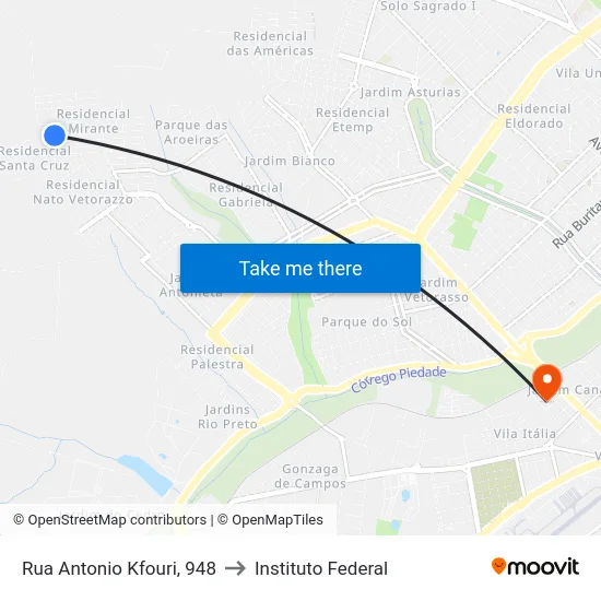 Rua Antonio Kfouri, 948 to Instituto Federal map