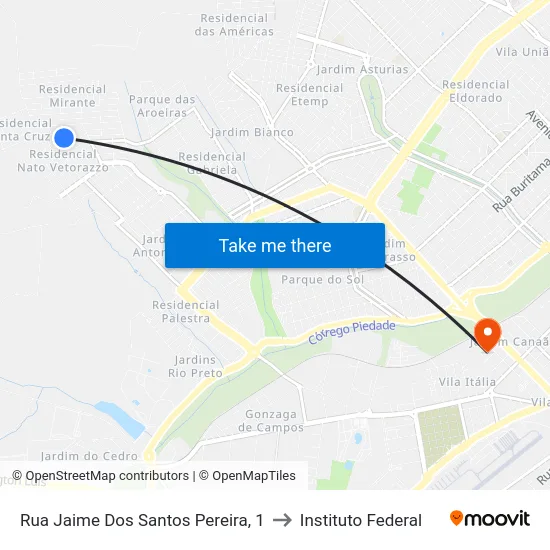 Rua Jaime Dos Santos Pereira, 1 to Instituto Federal map