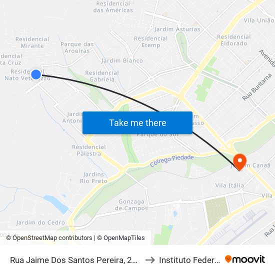 Rua Jaime Dos Santos Pereira, 217 to Instituto Federal map