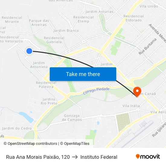 Rua Ana Morais Paixão, 120 to Instituto Federal map