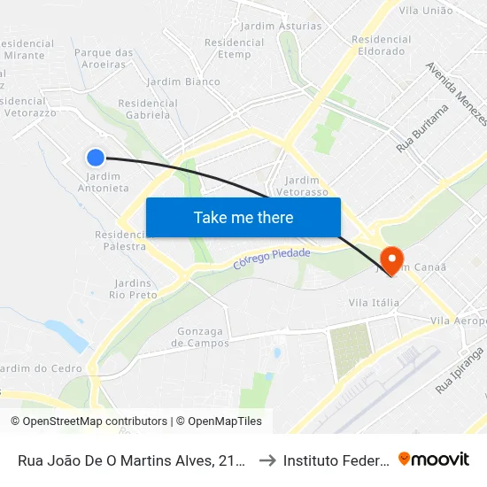 Rua João De O Martins Alves, 2159 to Instituto Federal map