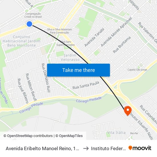 Avenida Eribelto Manoel Reino, 140 to Instituto Federal map