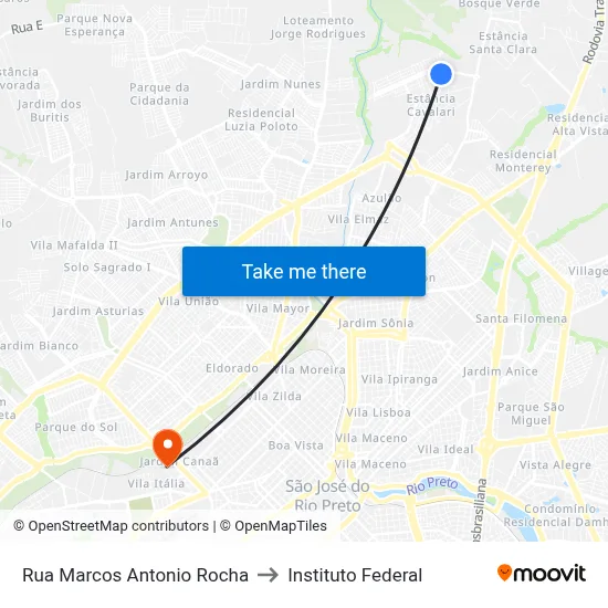 Rua Marcos Antonio Rocha to Instituto Federal map