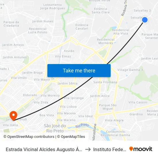 Estrada Vicinal Alcides Augusto Ávila to Instituto Federal map