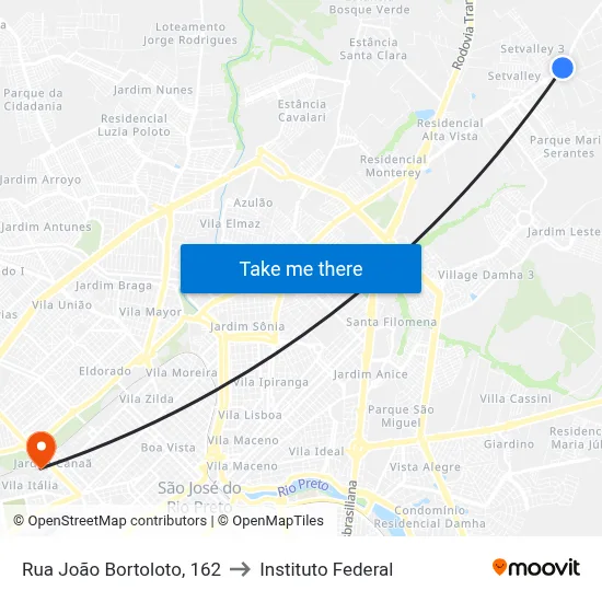 Rua João Bortoloto, 162 to Instituto Federal map