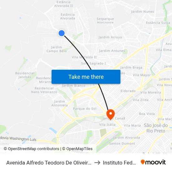 Avenida Alfredo Teodoro De Oliveira, 78 to Instituto Federal map
