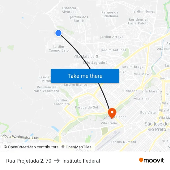 Rua Projetada 2, 70 to Instituto Federal map