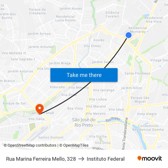 Rua Marina Ferreira Mello, 328 to Instituto Federal map