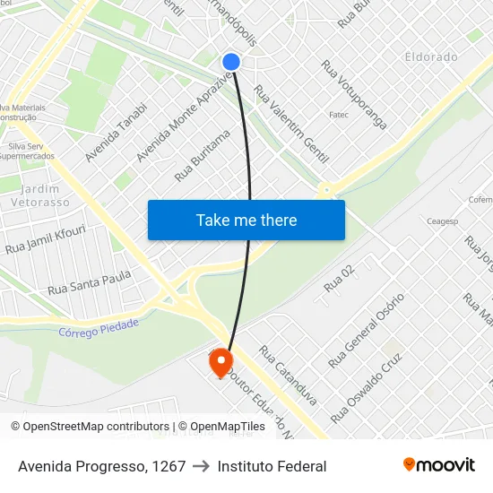 Avenida Progresso, 1267 to Instituto Federal map