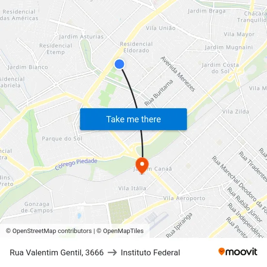 Rua Valentim Gentil, 3666 to Instituto Federal map