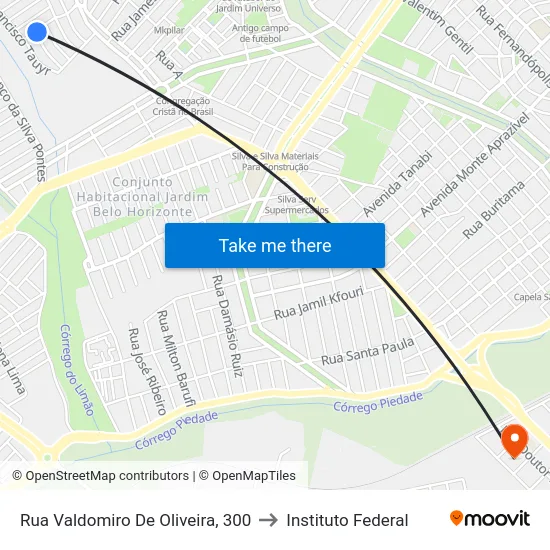 Rua Valdomiro De Oliveira, 300 to Instituto Federal map