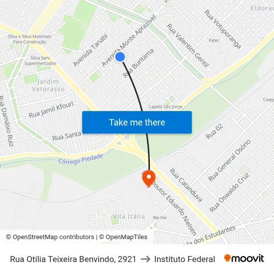 Rua Otília Teixeira Benvindo, 2921 to Instituto Federal map