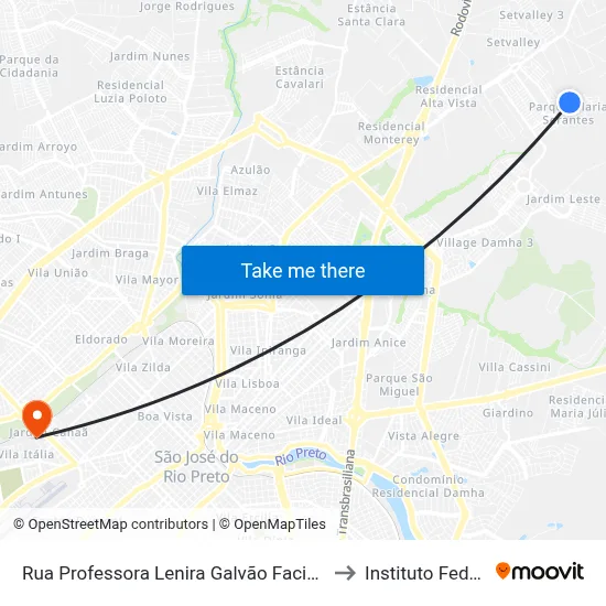 Rua Professora Lenira Galvão Facio, 385 to Instituto Federal map