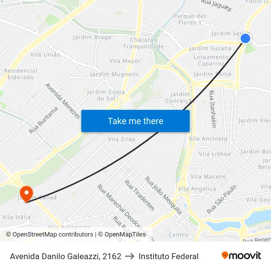 Avenida Danilo Galeazzi, 2162 to Instituto Federal map