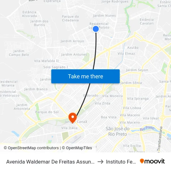 Avenida Waldemar De Freitas Assunção, 1131 to Instituto Federal map