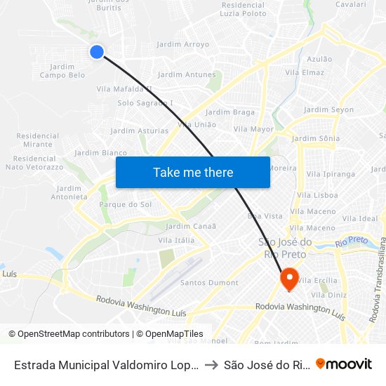 Estrada Municipal Valdomiro Lopes Da Silva, 65 to São José do Rio Preto map