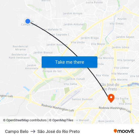 Campo Belo to São José do Rio Preto map