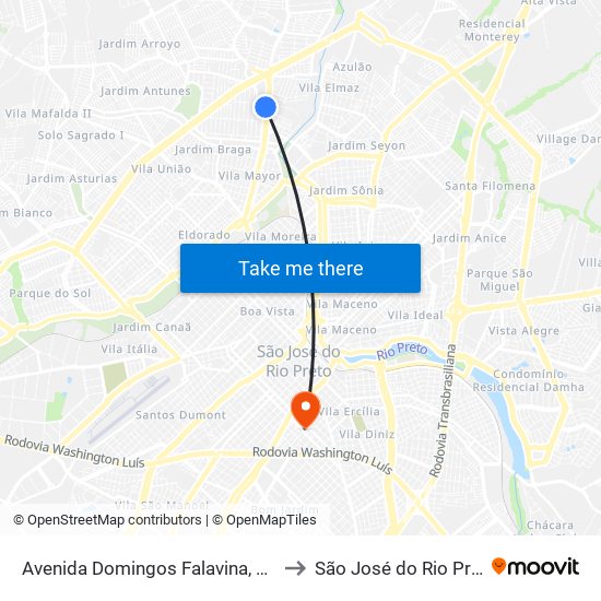 Avenida Domingos Falavina, 1769 to São José do Rio Preto map