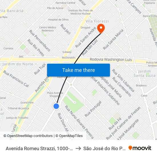 Avenida Romeu Strazzi, 1000-1418 to São José do Rio Preto map
