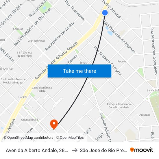 Avenida Alberto Andaló, 2841 to São José do Rio Preto map