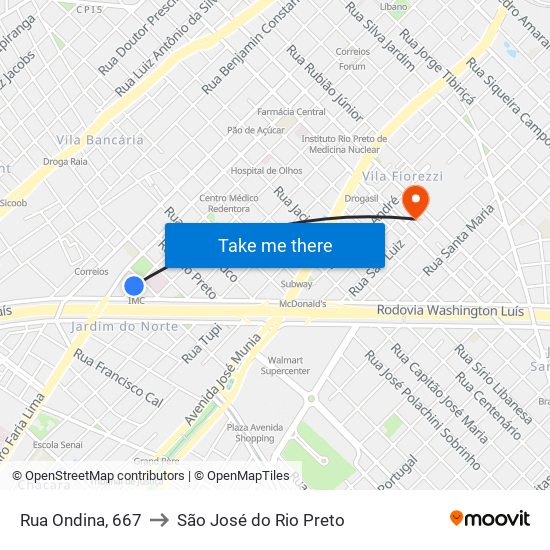 Rua Ondina, 667 to São José do Rio Preto map